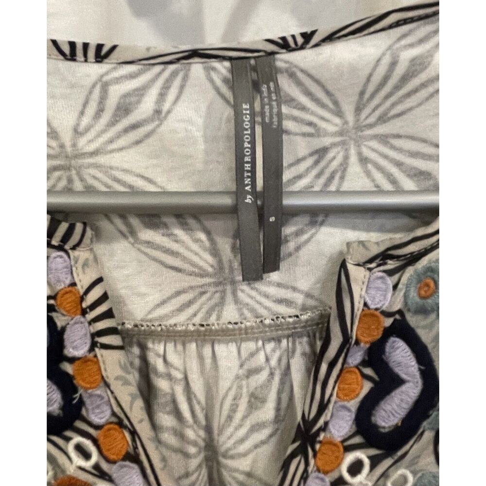 Anthropologie Terri Embroidered Peasant Boho Top Mixed Print S Rust Black Cream - Picture 4 of 13